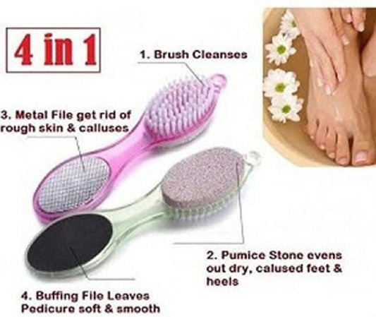 4-in-1 Pedicure Foot Filer – Callus Remover, Pumice Stone, Nail Brush & Foot File – Professional & Home Use