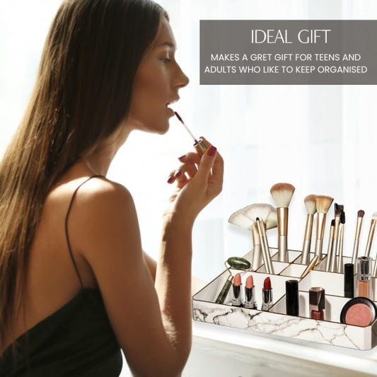 9 Compartment Marble Look Makeup Organiser | Marble Acrylic Makeup Organiser – Perfume Holder, Vanity Storage And Cosmetic Storage – White