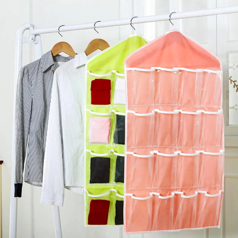 16-Pocket Multifunctional Hanging Organizer – Clear Door/Wall Storage Bag for Baby Clothes, Socks & Accessories