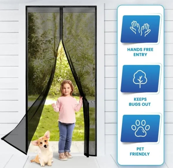 Hands-free Retractable Magic Mesh Screen Door – Magnetic Closure, Easy Install, Keeps Bugs Out
