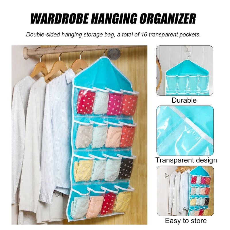 16-Pocket Multifunctional Hanging Organizer – Clear Door/Wall Storage Bag for Baby Clothes, Socks & Accessories