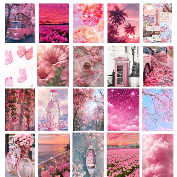 Pack Of 20 Pink Wall Collage Set Aesthetic Stickers For Bedroom Decor