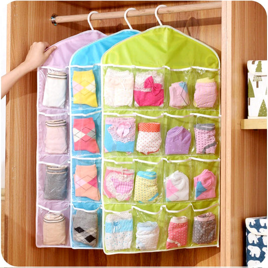 16-Pocket Multifunctional Hanging Organizer – Clear Door/Wall Storage Bag for Baby Clothes, Socks & Accessories