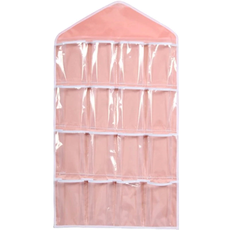 16-Pocket Multifunctional Hanging Organizer – Clear Door/Wall Storage Bag for Baby Clothes, Socks & Accessories